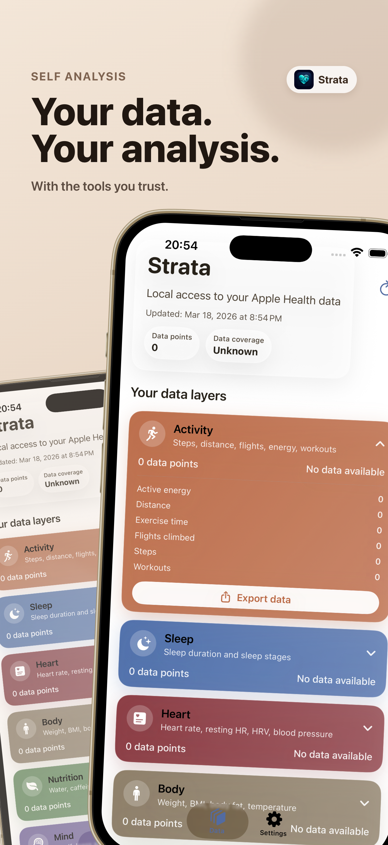 Strata export and self-analysis